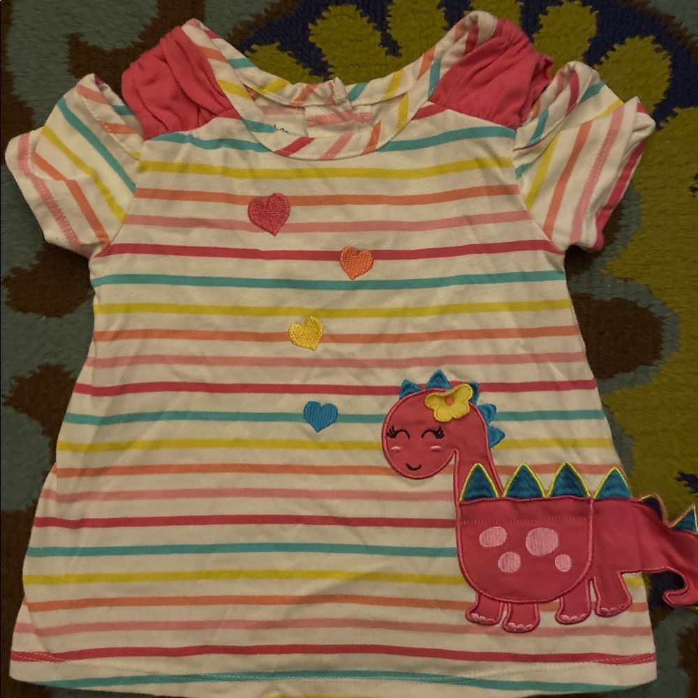 Colorful Striped Top with 3D Dinosaur SZ 18 Months